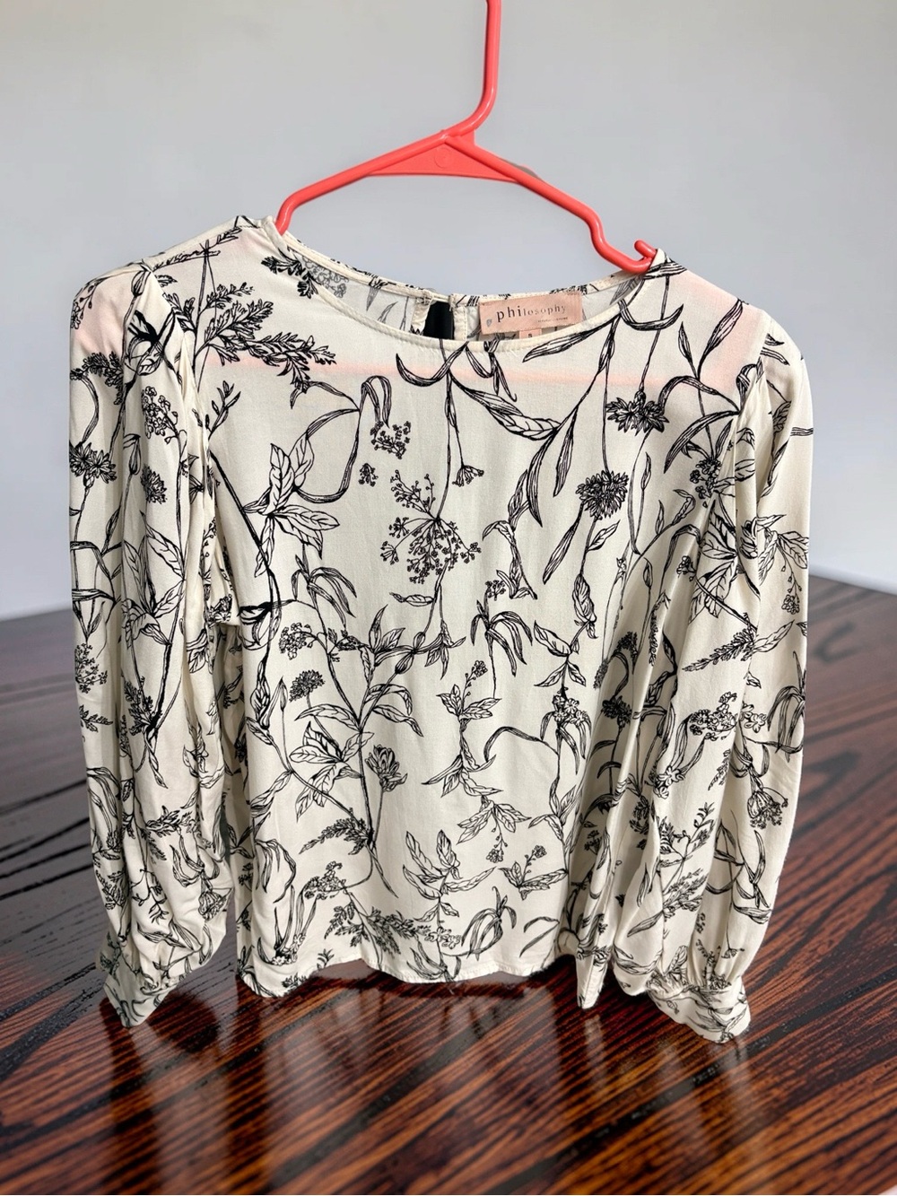 Philosophy Cream and Black Floral Long Sleeve Tee